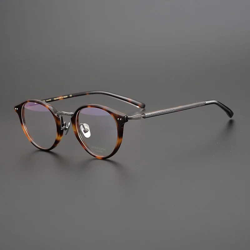 Japanese Retro Classical Round Eyeglasses Frames Pure Titanium Tortoise