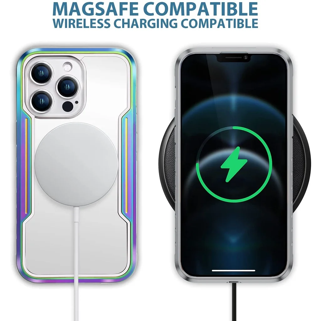 Designed For iPhone 14 Pro Max 13Pro Max Military Grade Metal Frame + Flexible TPU + PC Edge Shockproof 14 Plus Back Clear Cover