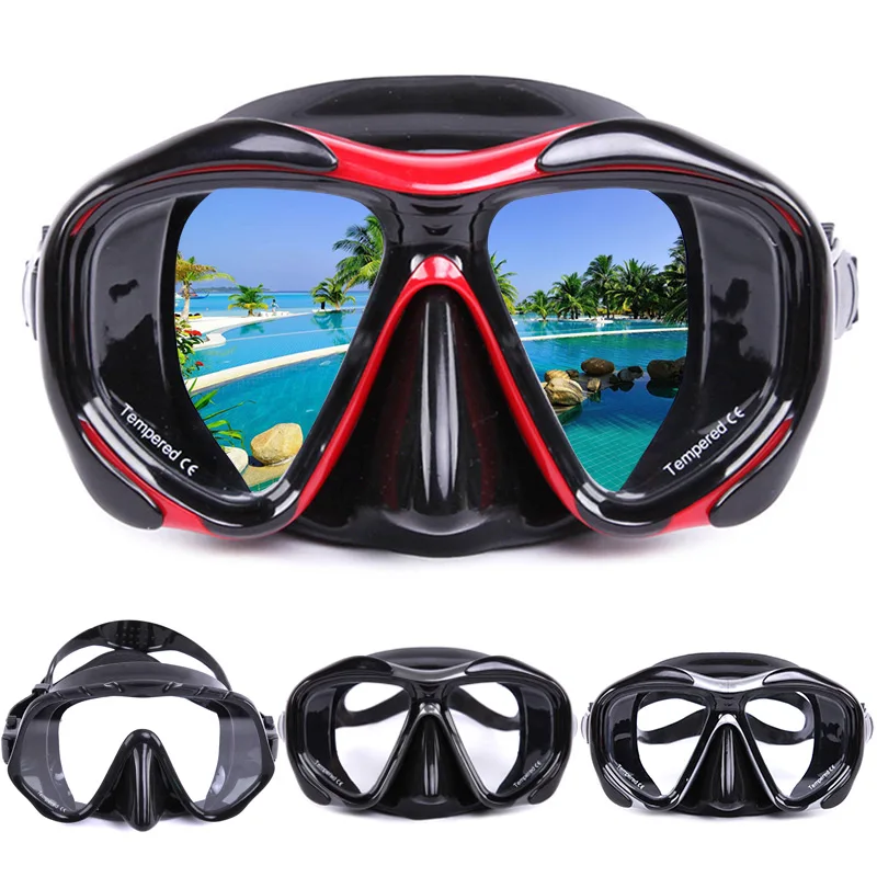 Adult Swimming Goggles Tempered Glass Wide View Anti-fog Snorkel Mask