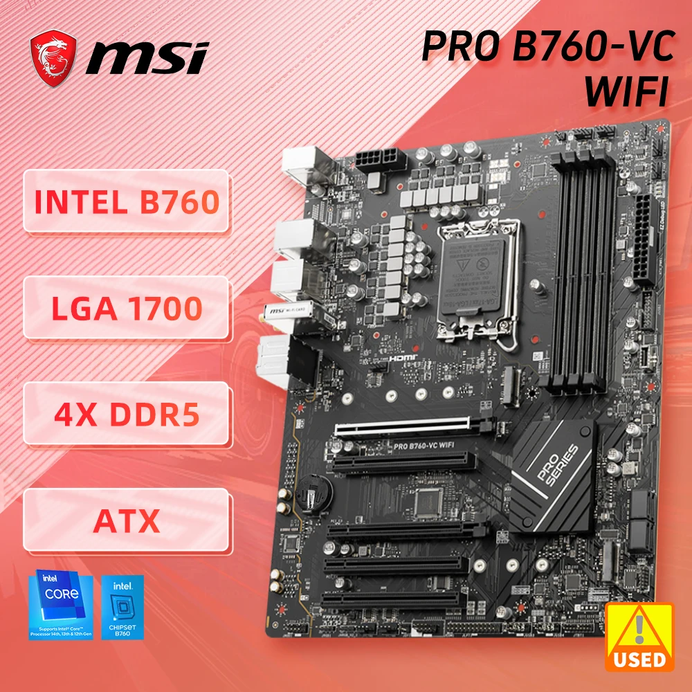 Msi Utilizzato Per La Scheda Madre Wifi Pro B760-Vc Lga1700 Supporto Per Scheda Madre Intel B760 Processore Intel Core 12/13/14Th Cpu Pcie 4.0 Ddr5
