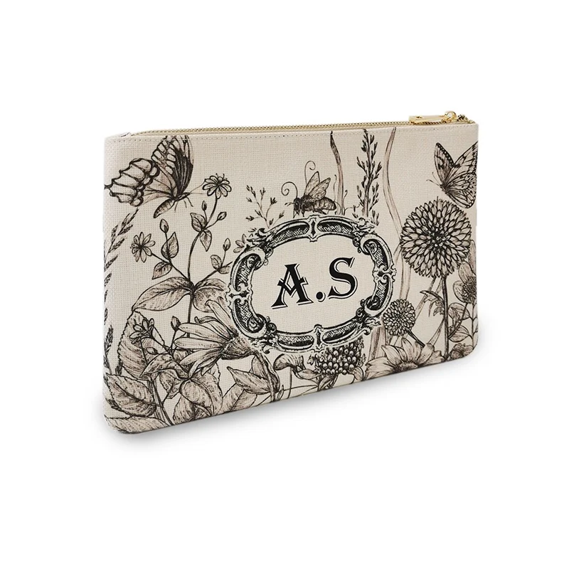 Fashion Flower Handbags Design Personality Letter Customizable Women's Clutch Portable wallet Linen purse Vacation Phone Bag