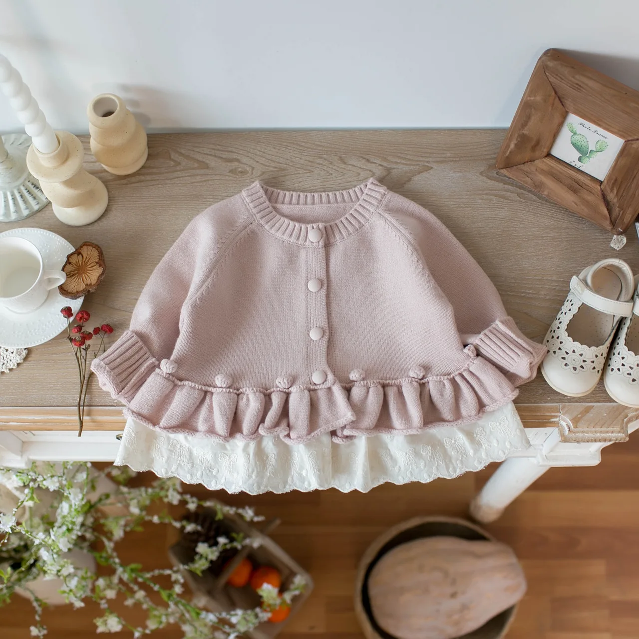 2026년 신상 봄  스웨터 6개월-4세용 루즈핏 얇은 스윗 복 단색 레이스 여아 니트 가디건