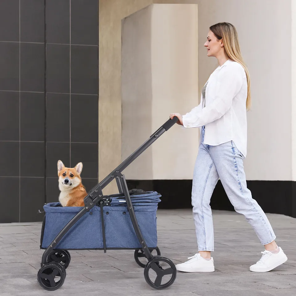 Durable Pet Stroller with Large Storage Basket
