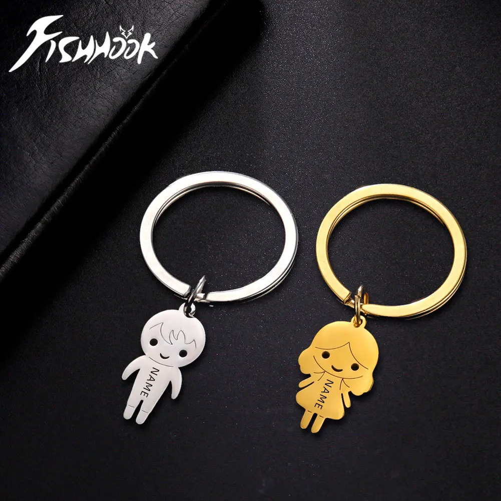 

Fishhook Персонализированный брелок для ключей для женщин, детей, мальчиков, девочек, мужчин, с именем на заказ, кольцо для ключей, подарок, ювелирные изделия из нержавеющей стали
