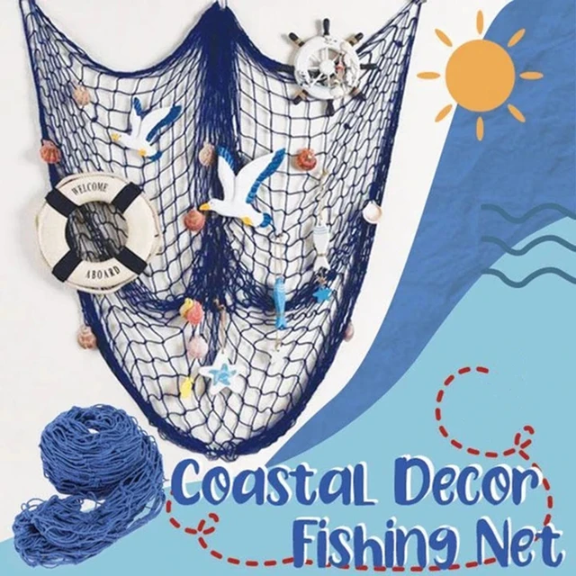 Blue Fishing Net Sea Shell Starfish Hanging Decor Home Wall Decoration  Nautical Ocean Theme Fishing Net