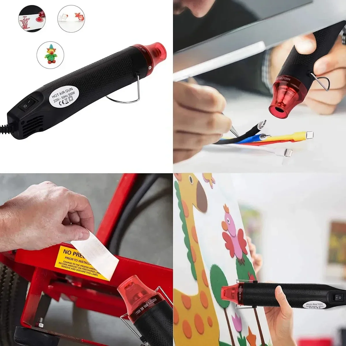 300W Hot Air Gun 110V US Plug with Heat Shrink Tubing Kit 2:1 Shrinkable Wire Connect Cover Cable Repair Protection Heat Gun 6