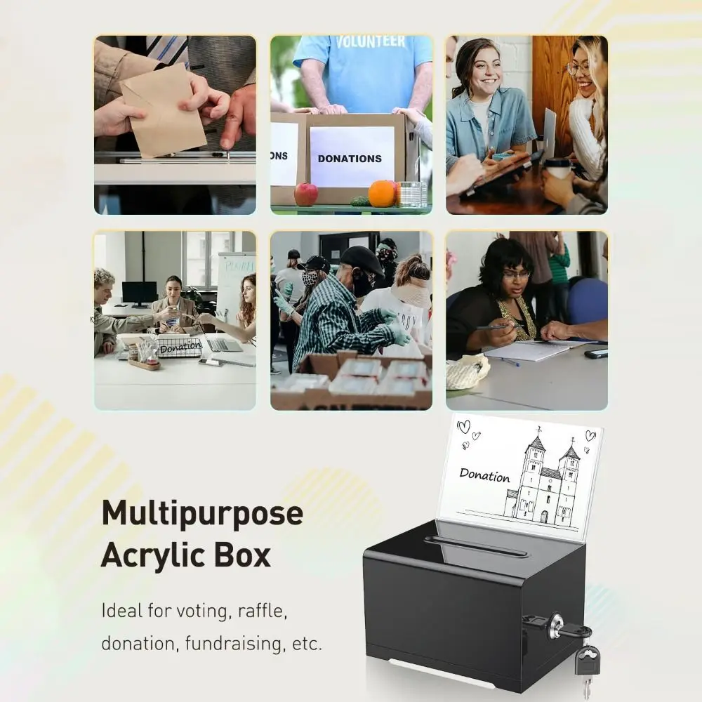 Plastic Container With Lock and Sign Holder Suggestion Box Solid Acrylic Ballot Box Durable Piggy Bank Voting