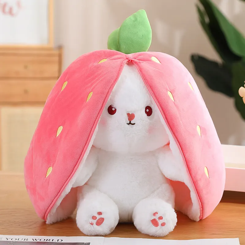 Lapin en peluche pour enfant, jouet créatif et amusant, Fruit transfigure,  carotte, se cache dans un sac de fraises, pour célébrités d'internet -  AliExpress