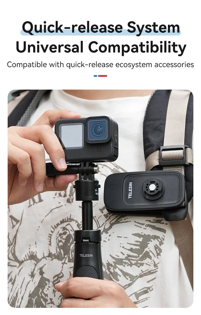 Portable Extendable Selfie Stick Tripod for GoPro/Insta360/DJI Osmo - Quick Rele