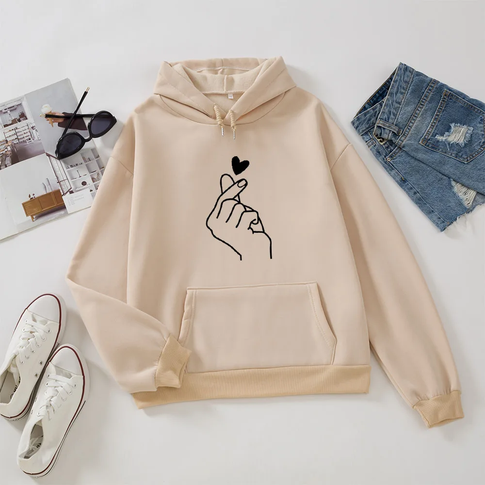 Women Hoodies Casual Kpop Finger Heart Love Pattern Hoody Sweatshirts  Fashion Hoodie Long Sleeve Female Pullovers Streetwear - Hoodies u0026  Sweatshirts - AliExpress