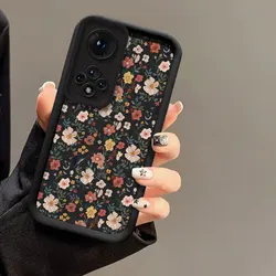 Romantic Flowers Pattern Shockproof Silicone Phone Case for Honor 50SE (Black-602)