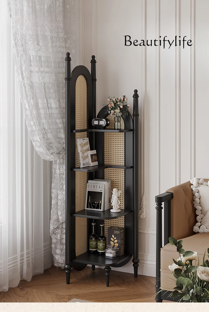 

American Retro Rattan Corner Shelf Household Triangle Cabinet