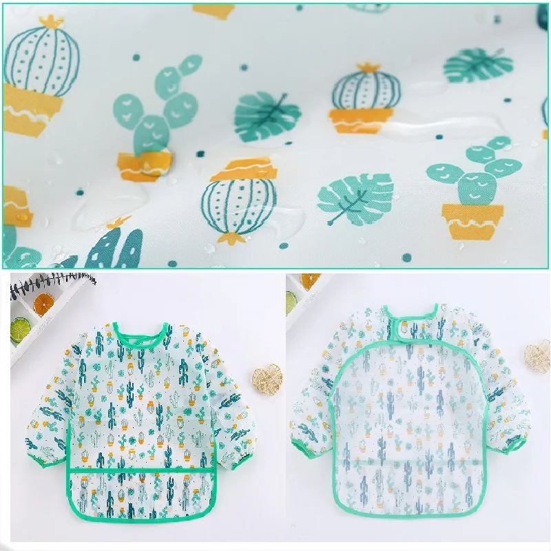 Baby Bib New Cartoon Toddler Waterproof Long Sleeve Child's Feeding Apron Cute Art Smock for 0-6 Years