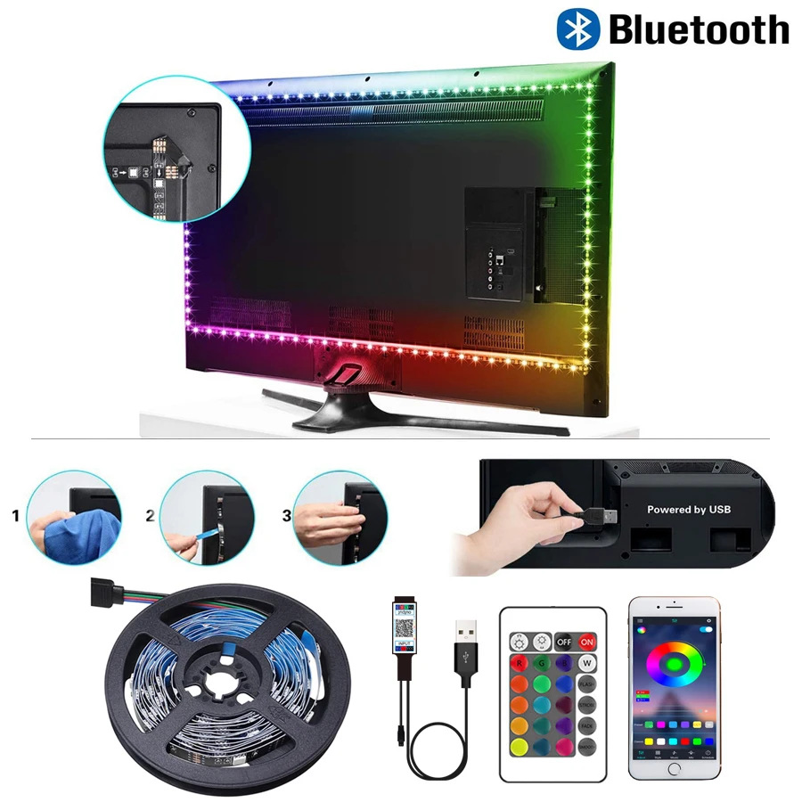 Led Strip Light 2835 5050 Usb Bluetooth Lampada Flessibile Nastro 3Key Sensore Audio Nastro Rgb 1M 2M 3M 4M Dc5V Decorazione Retroilluminazione Tv