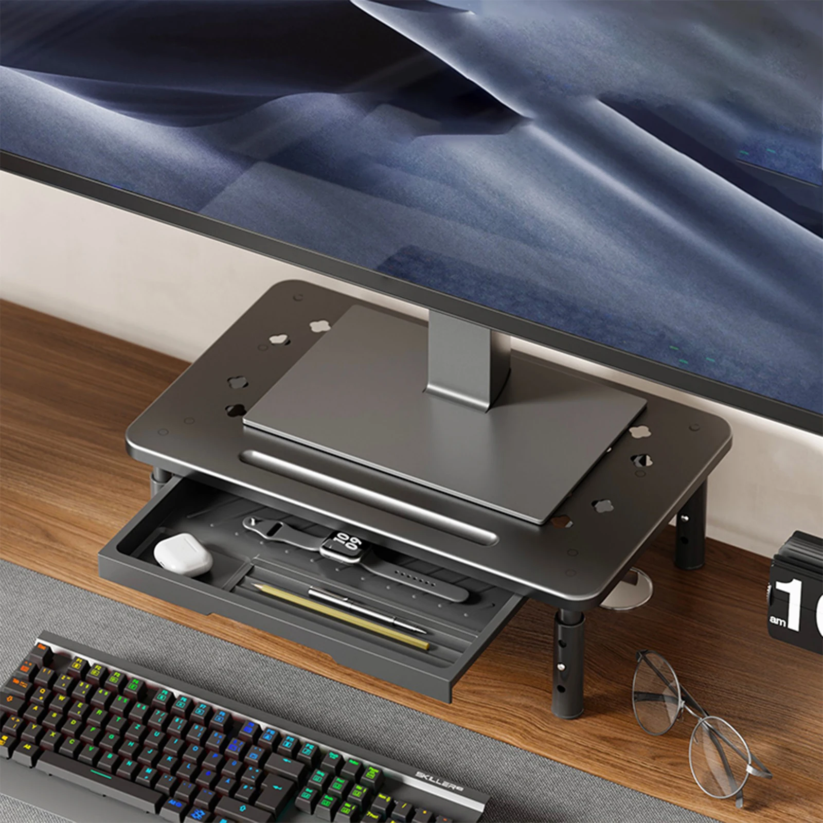 Computer Monitor Stand 3 Height Adjustable Desk Organizer with Airflow Vents Laptop Stand for Monitor Laptop PC Printer