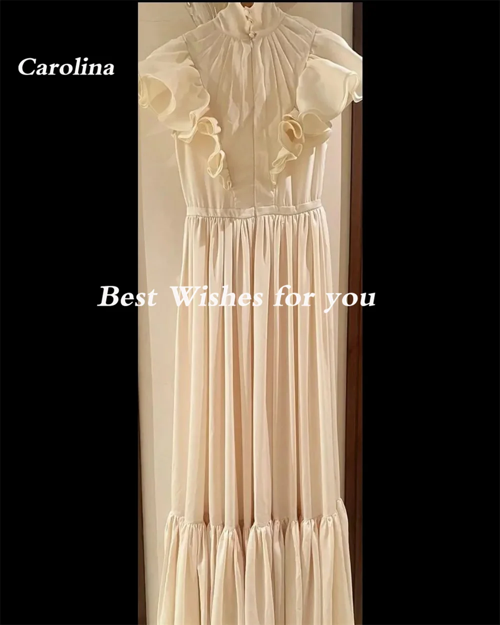 Carolina High Neck Ruffles A-Line Evening Dresses Short Sleeves Elegant Floor Length Ivory Robe De Mariée Party Gown Women