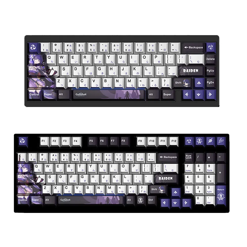 Genshin Impact Raiden ei Pbt Keycaps Perfil Cereja Keycap Personalizado para Interruptor mx Teclado Mecânico Mouse Pad 128 Teclas - Imagem 3