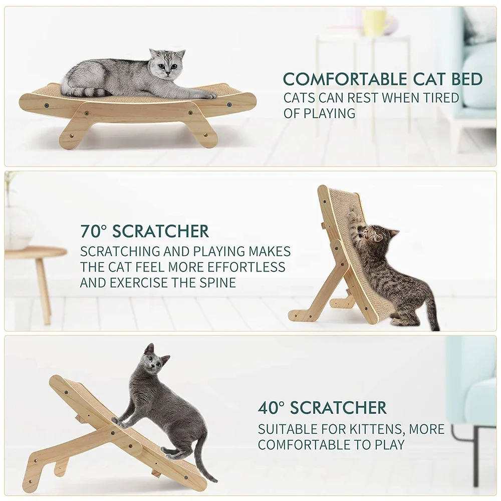 Deluxe Wooden Frame Cat Scratcher & Reversible Scratching Bed 5-in-1 Toy Set