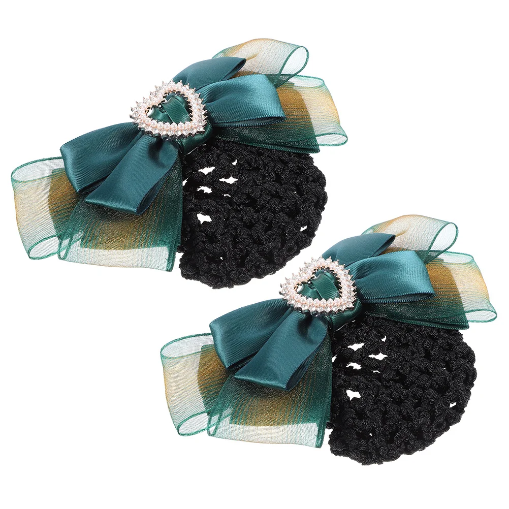 

2pcs Hair Net Hair Clips Elegant Bow Barrettes Bun Cover Hairnets for Women