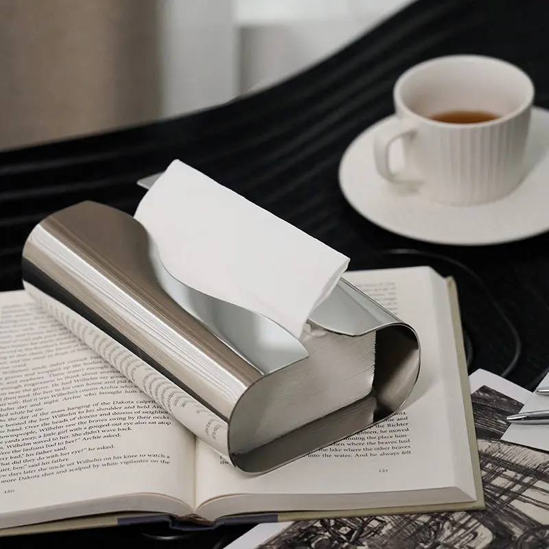 Luxury Stainless Steel Tissue Box for Living Room, Simple Desktop Holder, Silver Plated Paper Storage, Napkin Box