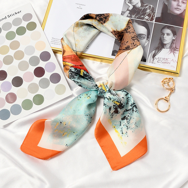 70x70cm Women Multifunction Polyester Silk Scarf Elegant Stripes Printed Casual Satin Small Square Wraps Scarves Shawl Girls