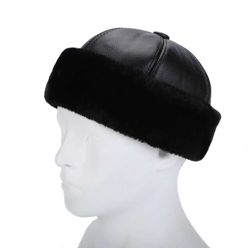 Retro Cowhide Bomber Hat Winter Keep Warm Caps Men Women Real Leather Thick Velvet Dad Hat