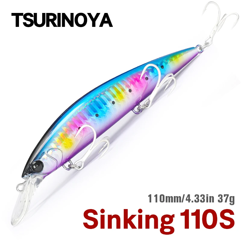 TSURINOYA 110mm 37g Sinking Minnow Max 80m Long Casting Fishing Lures Sea Fishing Artificial Hard Bait WIZARD 110S Jerkbait Lure