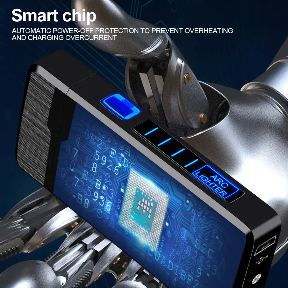 Newest USB Electric Lighter Windproof Lighter Double Arc Flameless USB Power Display Touch Lighters Gift