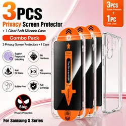 Enhanced Privacy Screen Protector & Protective Case Set, 4 - Pack, with Fingerprint Unlock Capability - Galaxy S23+ (3 Film 1 Case)