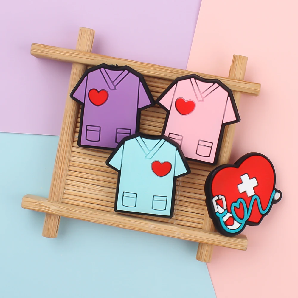 실리콘 비즈, 젖꼭지 클립 체인, DIY 목걸이 만들기 장난감, 씹는 젖니, 젖니, 의사, 간호사 구슬, 5 개