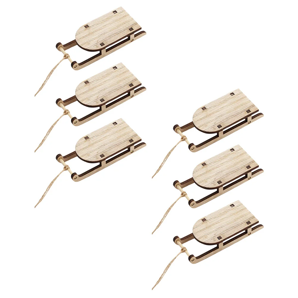 

6pcs Miniature Wooden Mini Sleighs Tabletop Desktop Sleighs for Christmas