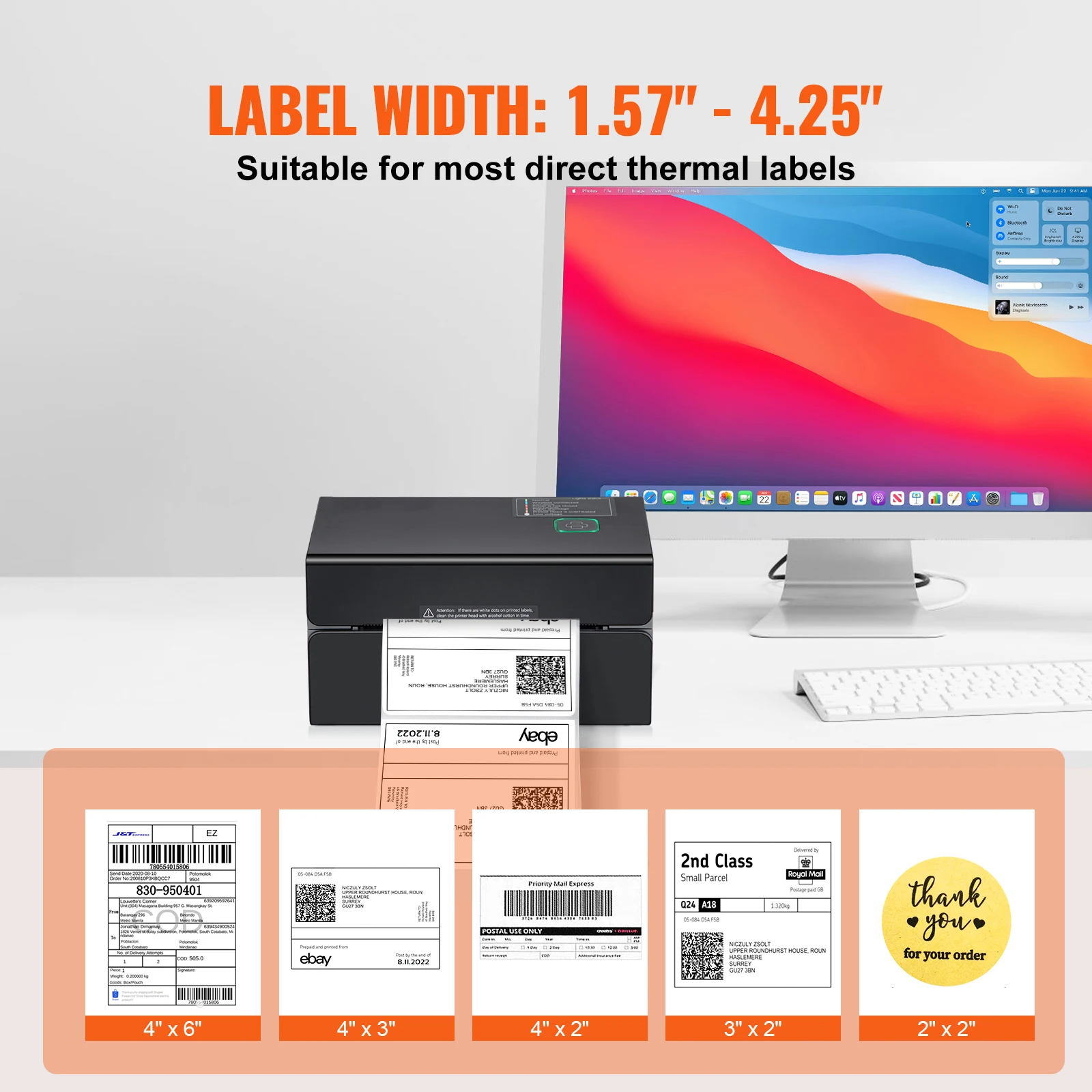 SucceBuy Thermal Label Printer Portable 300DPI for 4x6 Mailing Packages Printing w/ Bluetooth & Automatic Label Recognition 5