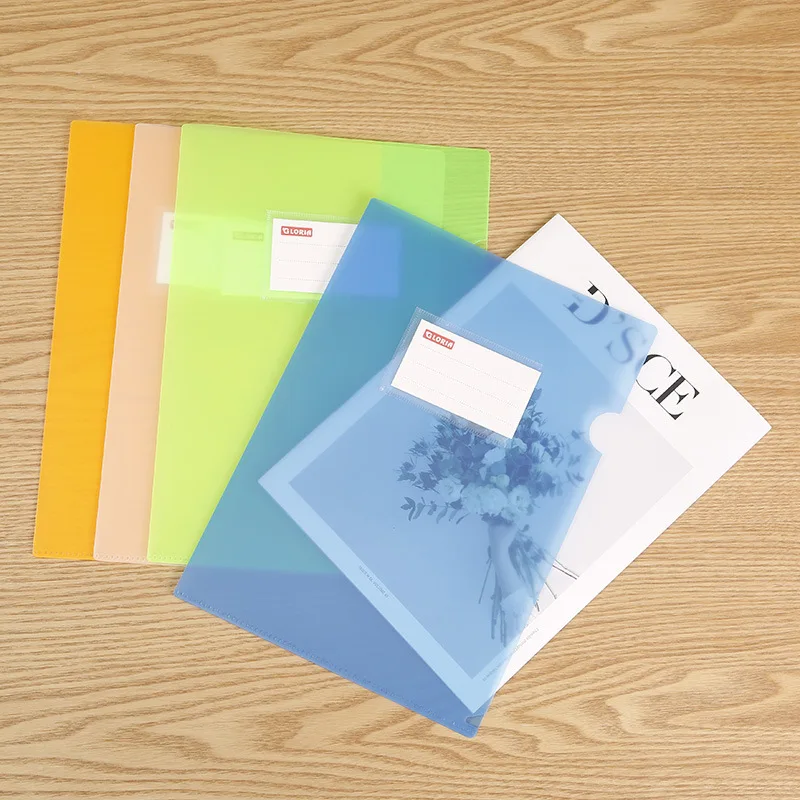 A4 Transparent Color Single Page Clip PP Single Layer L-shaped Folder Plastic Clip Presentation Folder Portfolio