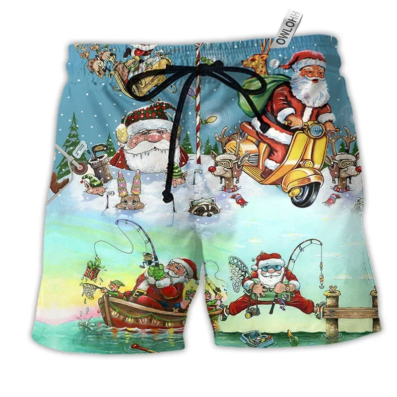 Merry Christmas Santa Claus Men Shorts 3D Print Funny Xmas Unisex Y2k Board Short Pants Summer Hawaii Swimsuit Surf Swim Trunks 3