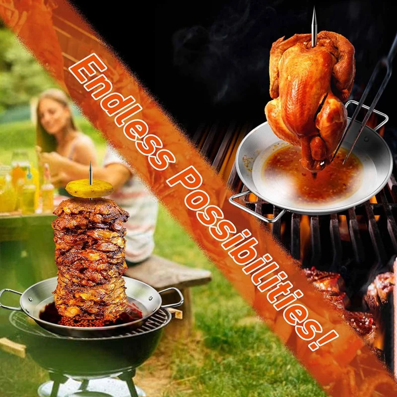 

Skewer For Grill, Vertical Skewer, Brazilian Vertical Spit Stand Stainless Steel With 3 Removable Spikes(8/10/12Inch),B