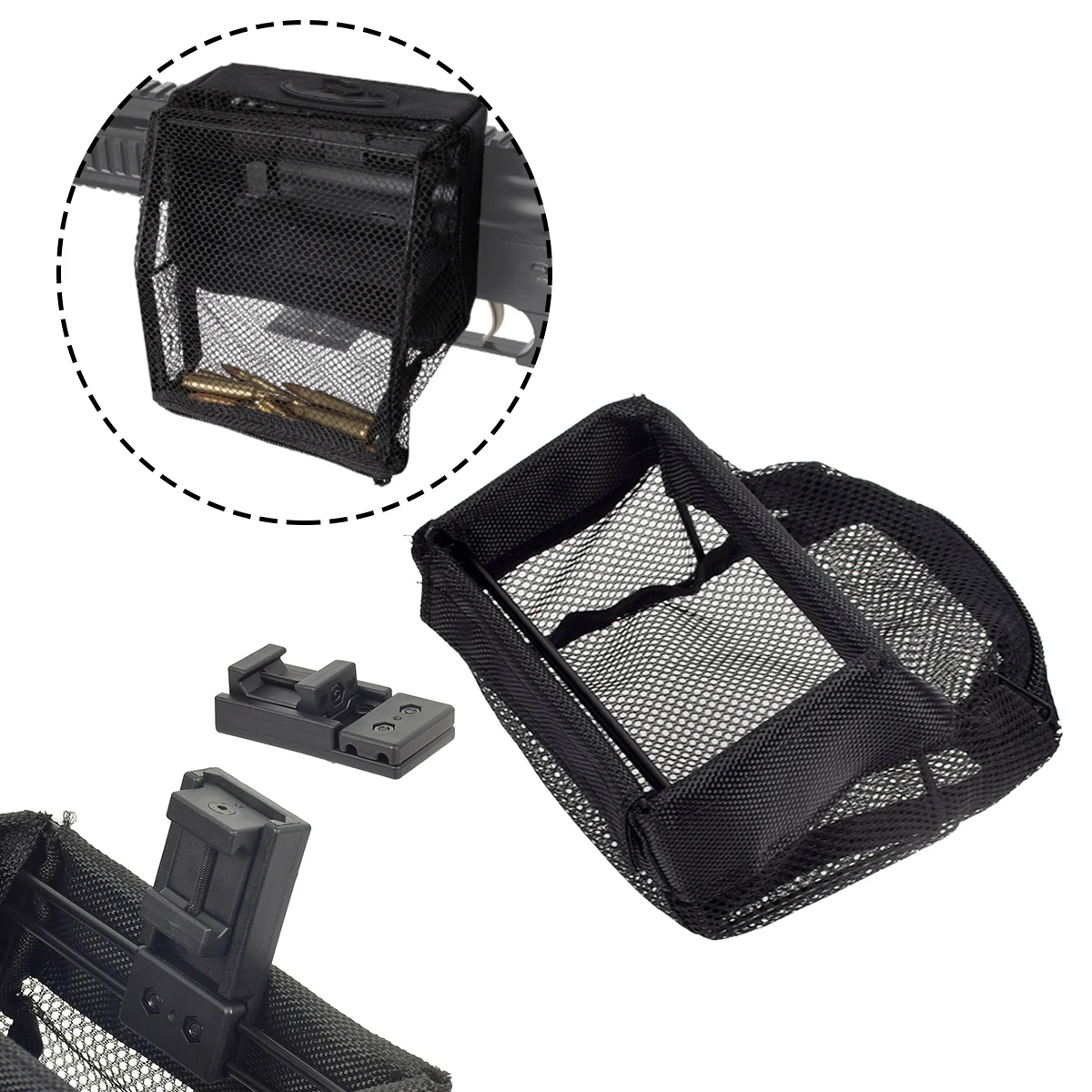 

Tactical Heat Resistant Thickened Mesh AMMO Pouch Brass Catcher Quick Release Shell Catcher With Detachable Picatinny For ar15