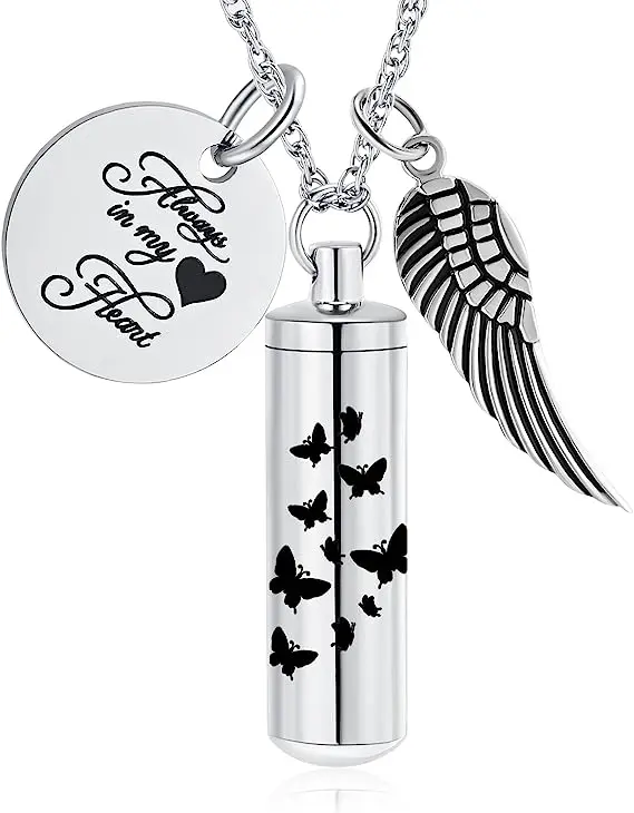 

Butterfly Cylinder Stainless Steel Cremation Jewelry For Ashes Of Loved ones Pet Keepskae Memorial Urn Necklace Pendant