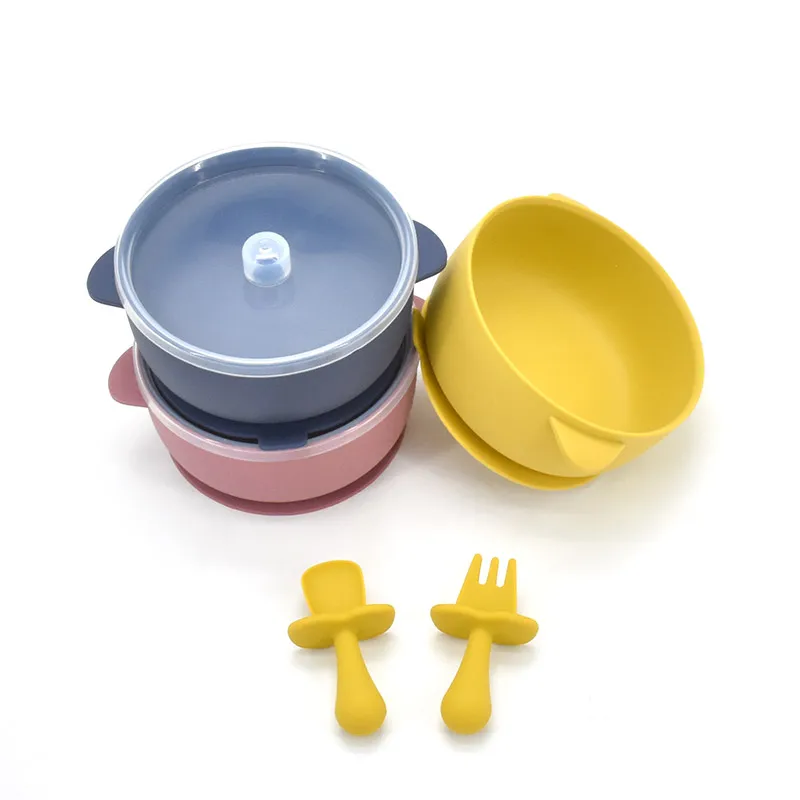 400ML Silicone Baby Bowl with Lid-Children's Feeding Tableware Set Kids Waterproof Suction Bowl Dishes Kitchenware for Babies silicone feeding set baby tableware set silicone feeding bowl