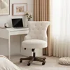 Home Office Chair Adjustable Height Swivel Chair with Wheels Linen Fabric Upholstered Computer Desk Chair with Wooden Legs 1