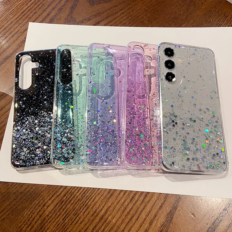 Transparent Glitter Star Sequin Epoxy Soft Phone Case