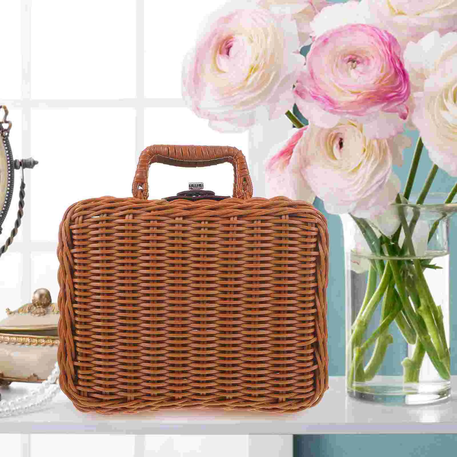 Imitation Rattan Box Simulation Case Suitcase Retro Handwoven Storage Basket Simulated Toy 5