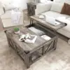 Farmhouse Lift Top Coffee Table with Storage, Wood Square Center Table with Charging Station&USB Ports, Home Office 1
