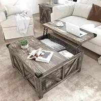 Farmhouse Lift Top Coffee Table with Storage, Wood Square Center Table with Charging Station&USB Ports, Home Office 1