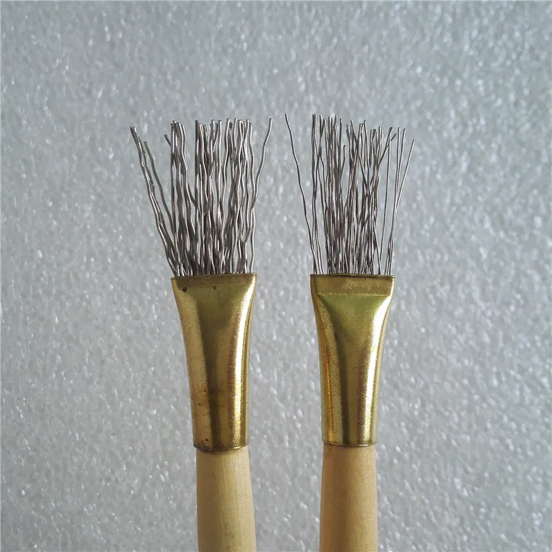 2Pcs Wooden Handle Thick/Thin Iron Wire Brush Clay Tool for Making Clay Doll Hair Model Hair Indentation Pen Art Supplies