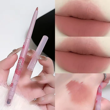 Matita labbra retrattile opaca a doppia punta con applicatore sfumante, resistente al sudore, disponibile in diverse tonalità nude, cosmetico per labbra