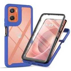 Shockproof Clear Case with Built - in Screen Protector - Full Body Rugged Defender Cover for Motorola Moto G06 (Blue)