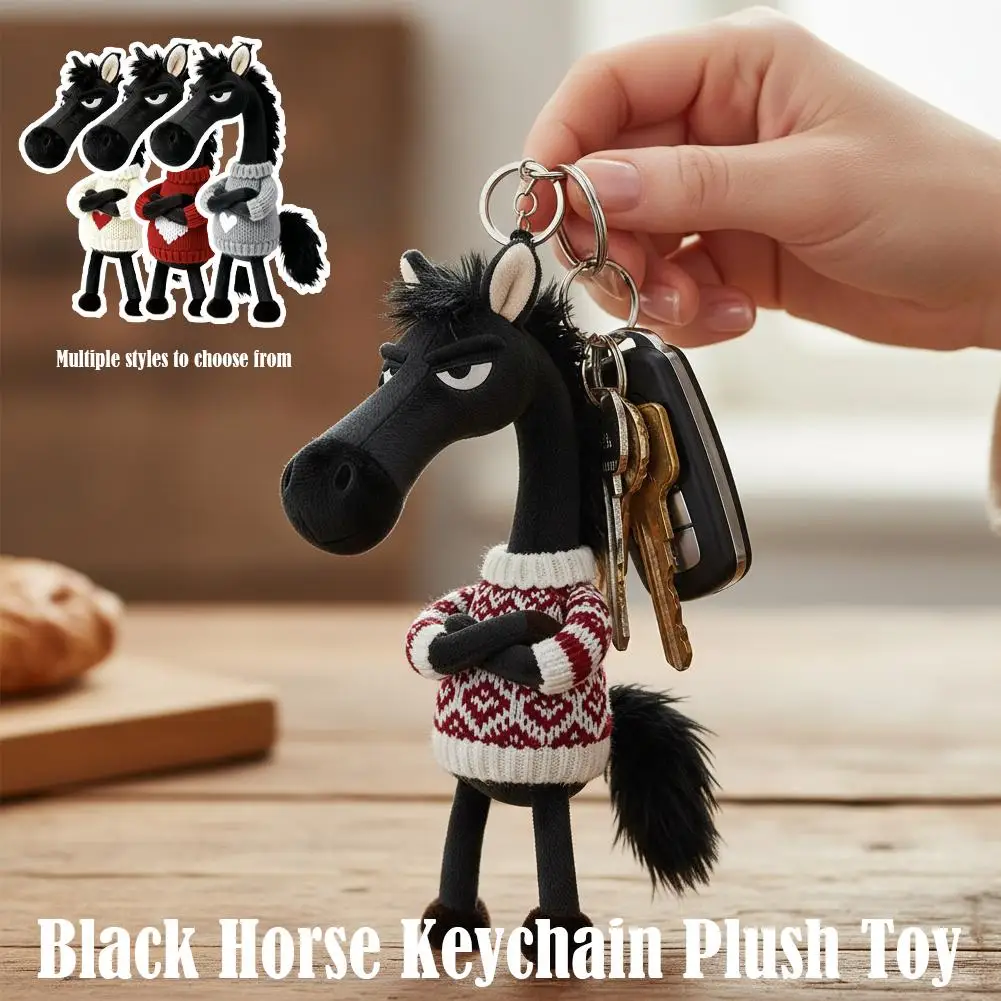 Plush Black Horse Keychain and Backpack Pendant: 2026 Year of the Horse Mascot