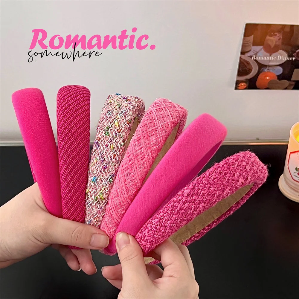 

Fresh Pink Red Sponge Striped Color Dot Wide Hairbands For Woman Temperament Designer Fairy Sweet Head Band Fashion Accessories