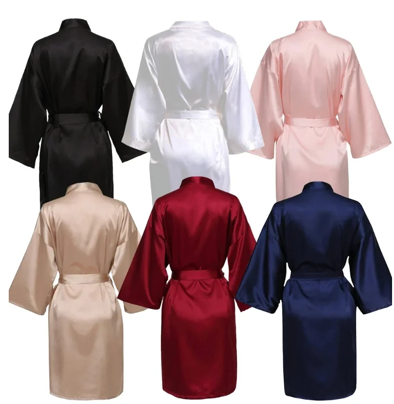 Wedding Party Team Bride Robe Without Letters Kimono Satin Pajamas Bridesmaid Plain Bathrobe bride robes
