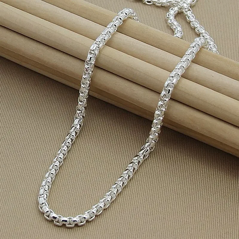 2pcs Set 45-60cm 925 Sterling Silver 4mm width Chain Necklace Bracelet set For Women Men Wedding Engagement Charm Jewelry silver necklace